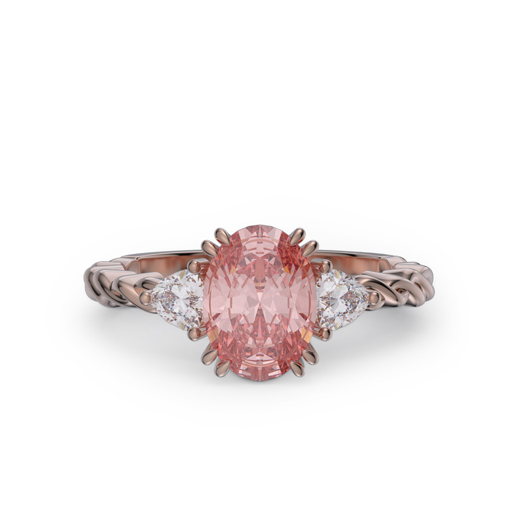 Oval Cut Fancy Pink 925 Sterling Silver 3-Stone Twisted Engagement Ring
