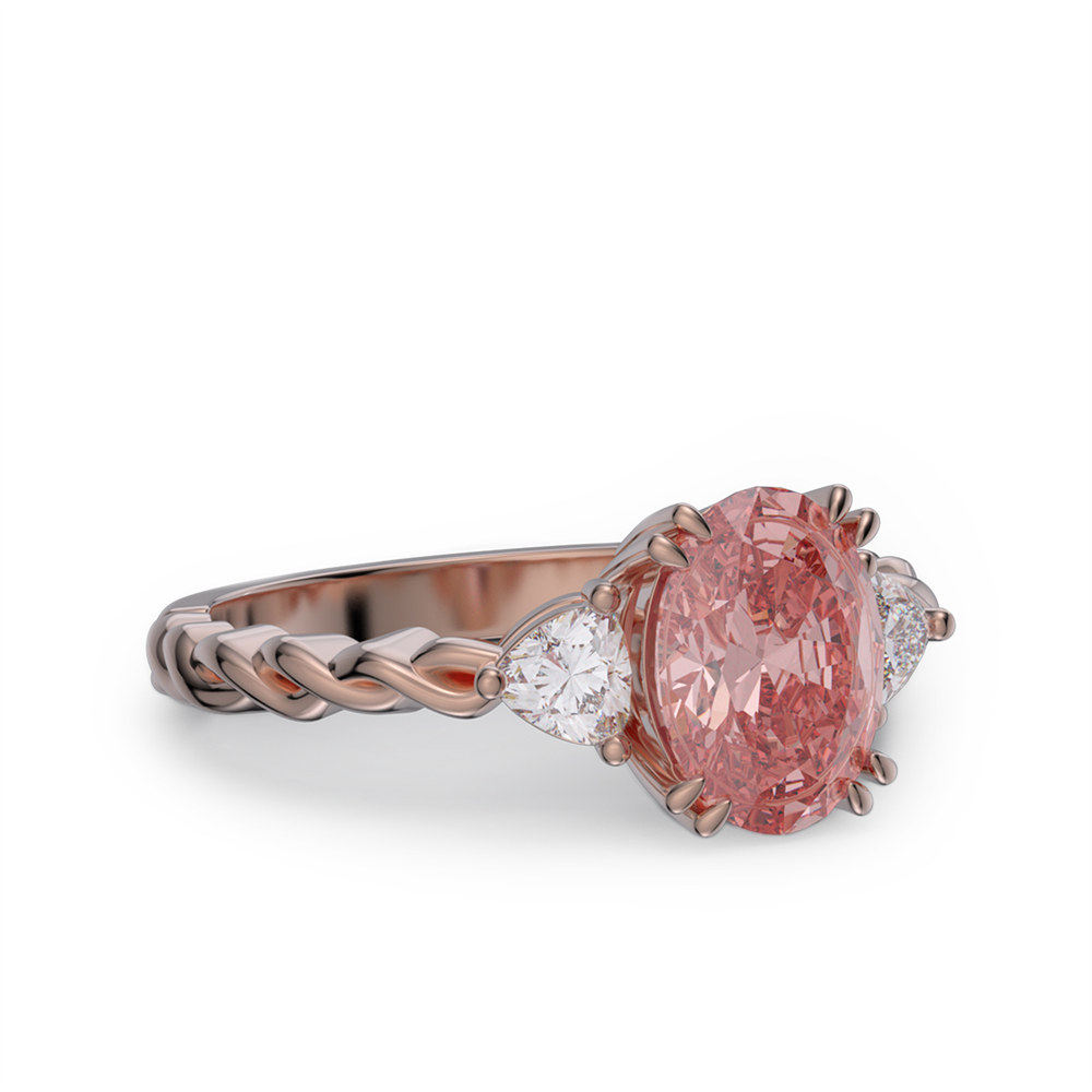 Oval Cut Fancy Pink 925 Sterling Silver 3-Stone Twisted Engagement Ring