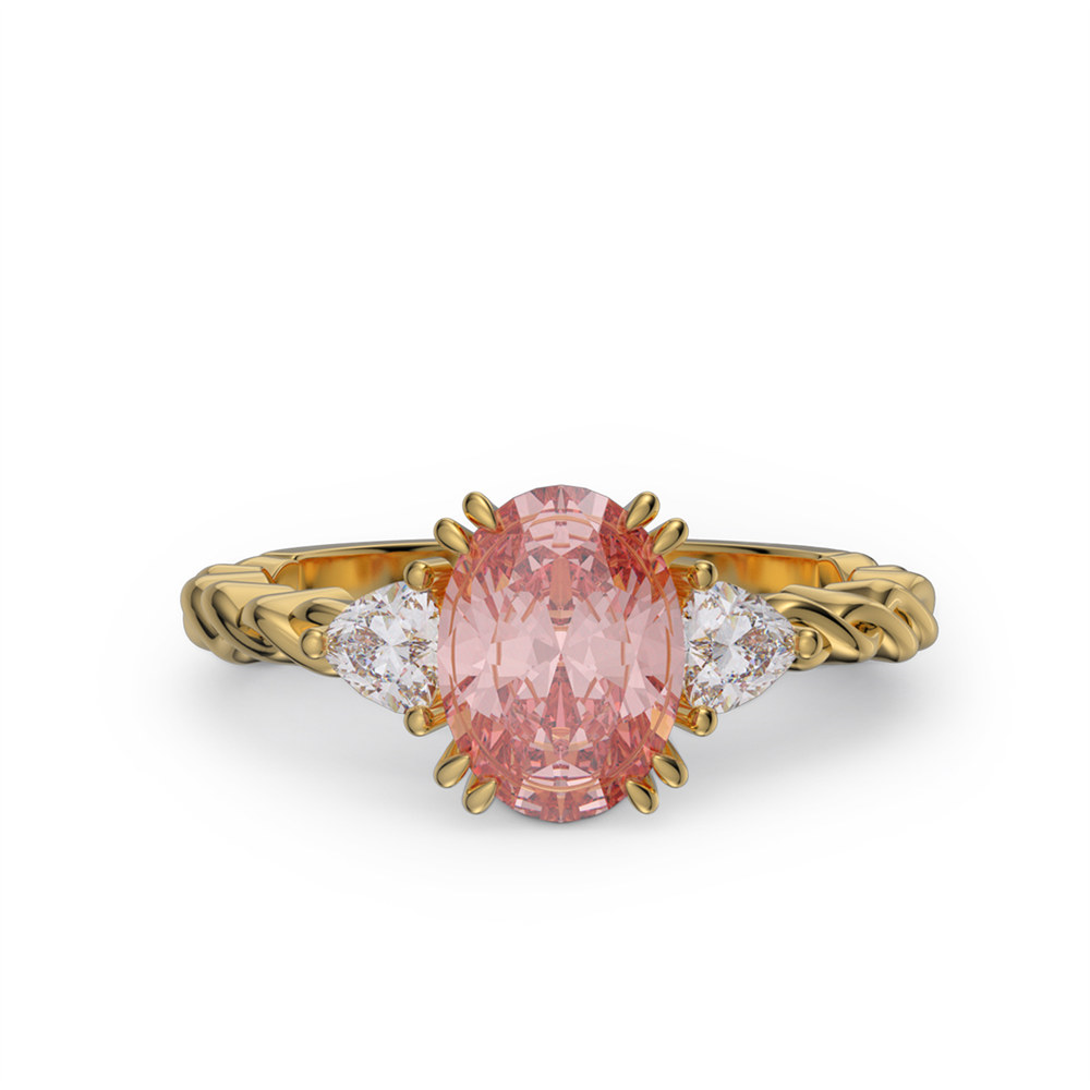 Oval Cut Fancy Pink 925 Sterling Silver 3-Stone Twisted Engagement Ring