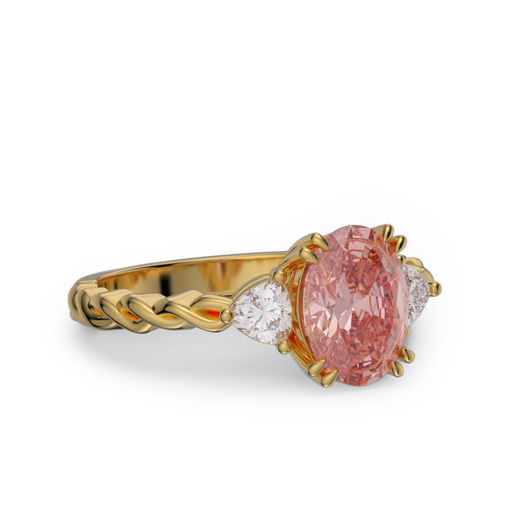 Oval Cut Fancy Pink 925 Sterling Silver 3-Stone Twisted Engagement Ring