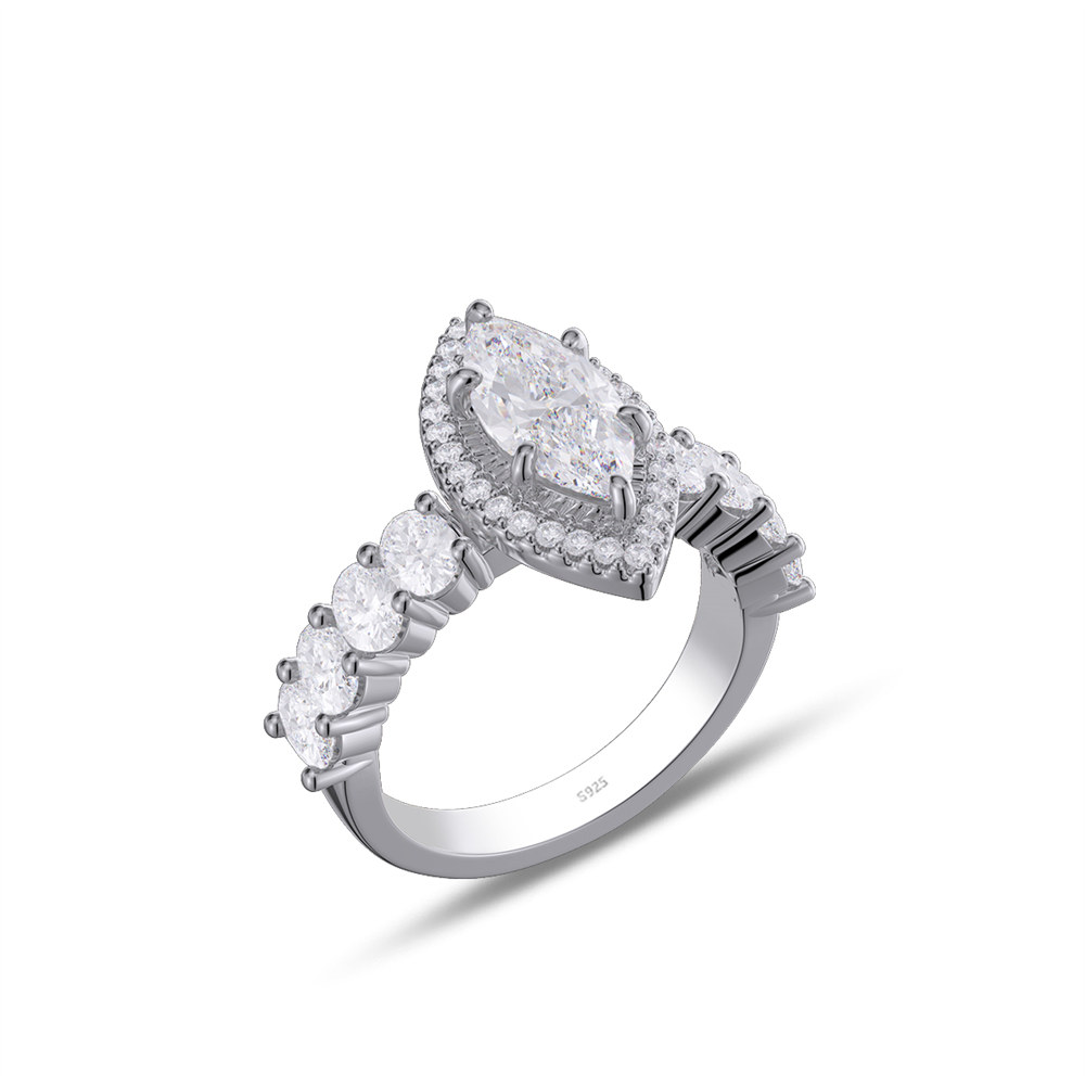 Marquise Cut Diamond White 925 Sterling Silver Halo Engagement Ring