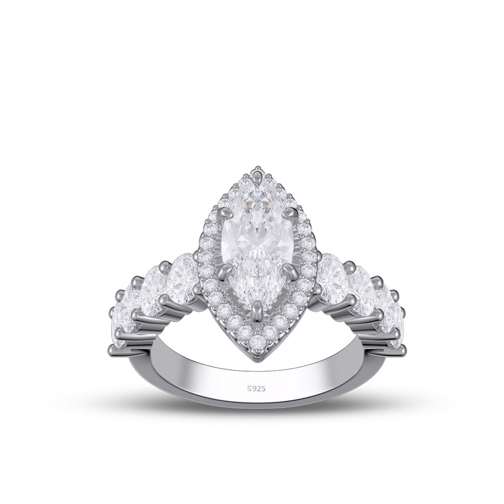 Marquise Cut Diamond White 925 Sterling Silver Halo Engagement Ring