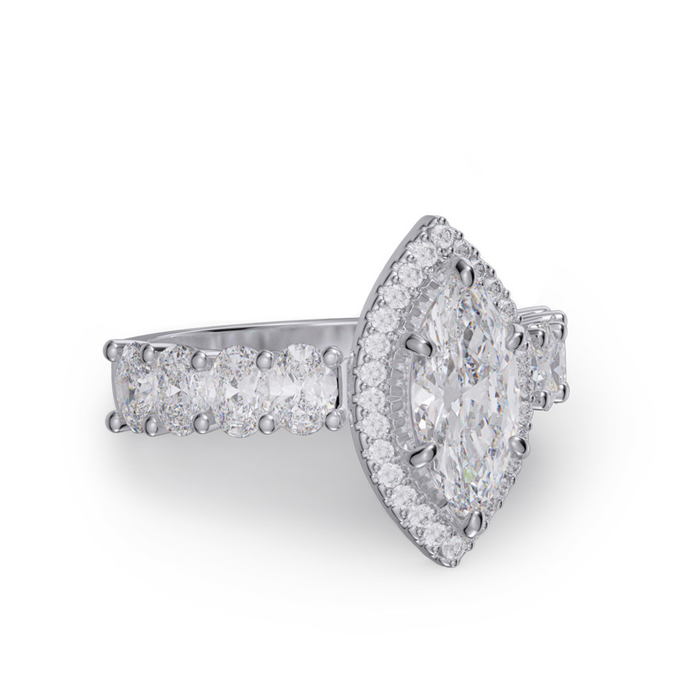 Marquise Cut Diamond White 925 Sterling Silver Halo Engagement Ring