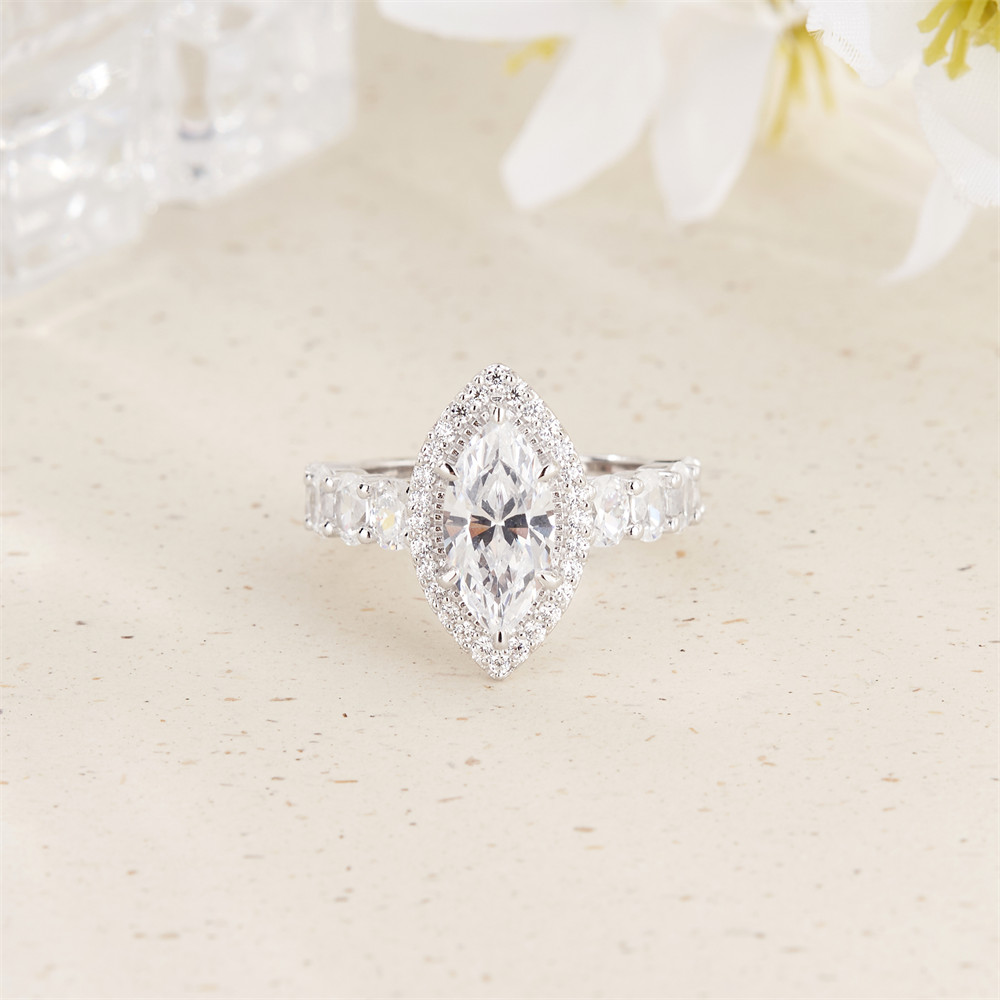 Marquise Cut Diamond White 925 Sterling Silver Halo Engagement Ring