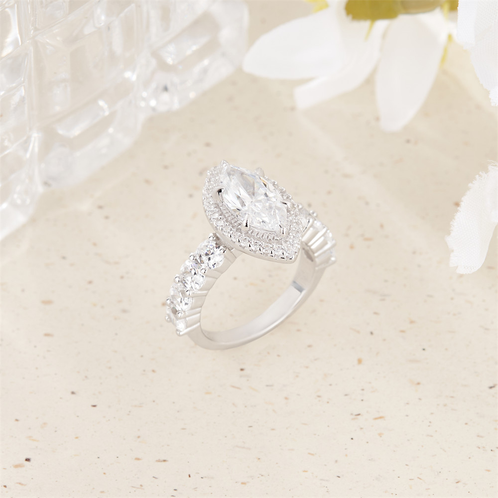 Marquise Cut Diamond White 925 Sterling Silver Halo Engagement Ring