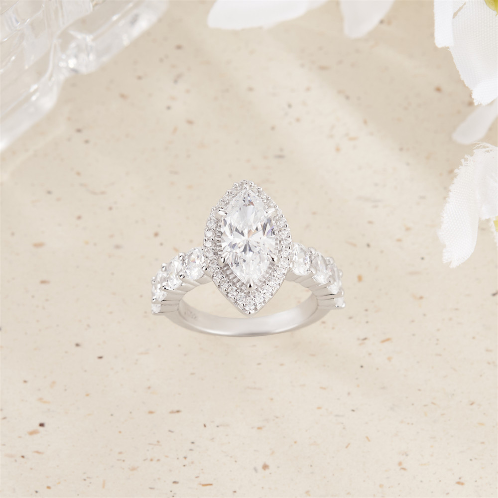 Marquise Cut Diamond White 925 Sterling Silver Halo Engagement Ring