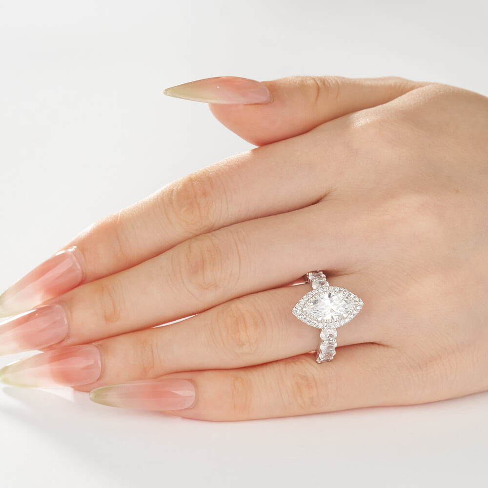 Marquise Cut Diamond White 925 Sterling Silver Halo Engagement Ring