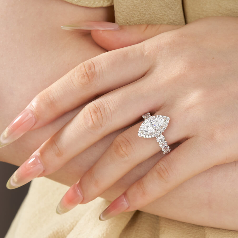 Marquise Cut Diamond White 925 Sterling Silver Halo Engagement Ring