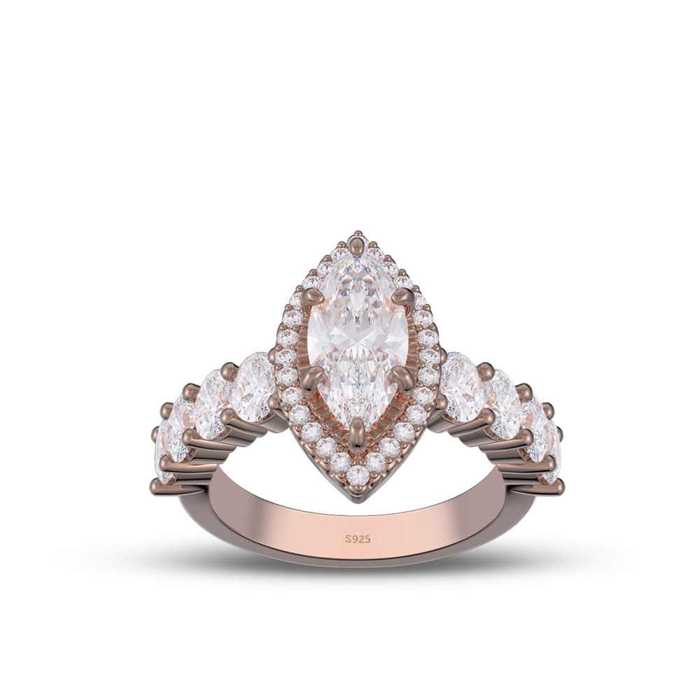 Marquise Cut Diamond White 925 Sterling Silver Halo Engagement Ring