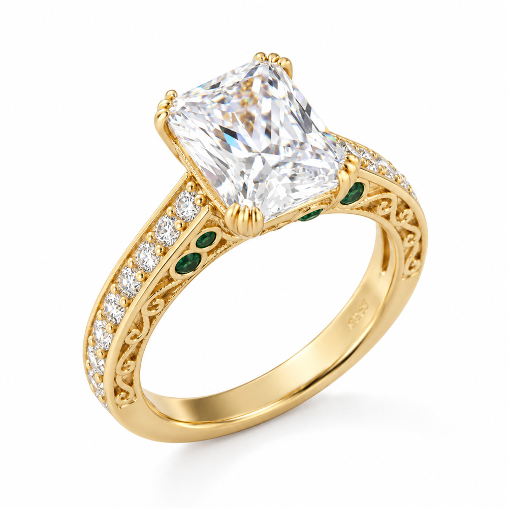 Emerald Cut Diamond White 925 Sterling Silver Solitaire Engagement Ring