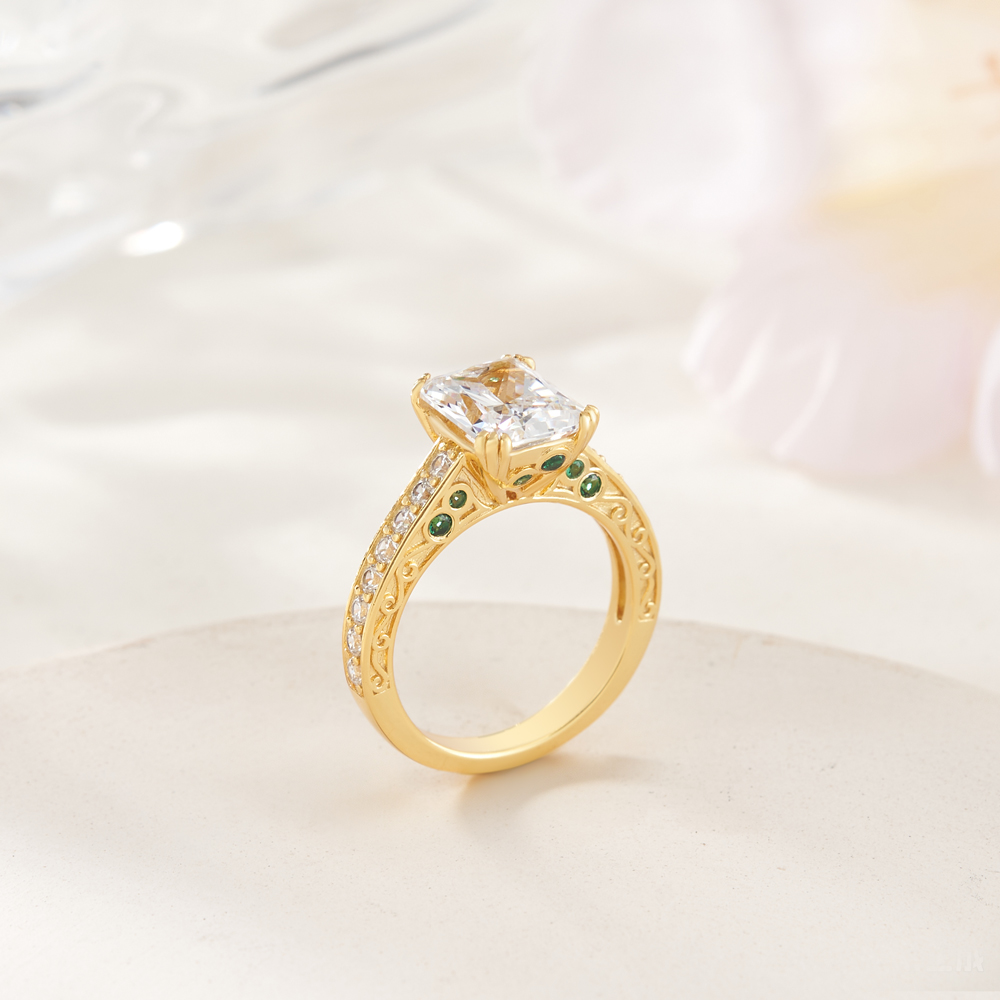 Emerald Cut Diamond White 925 Sterling Silver Solitaire Engagement Ring