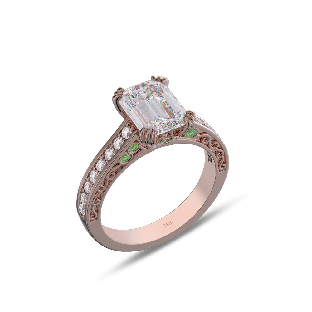 Emerald Cut Diamond White 925 Sterling Silver Solitaire Engagement Ring