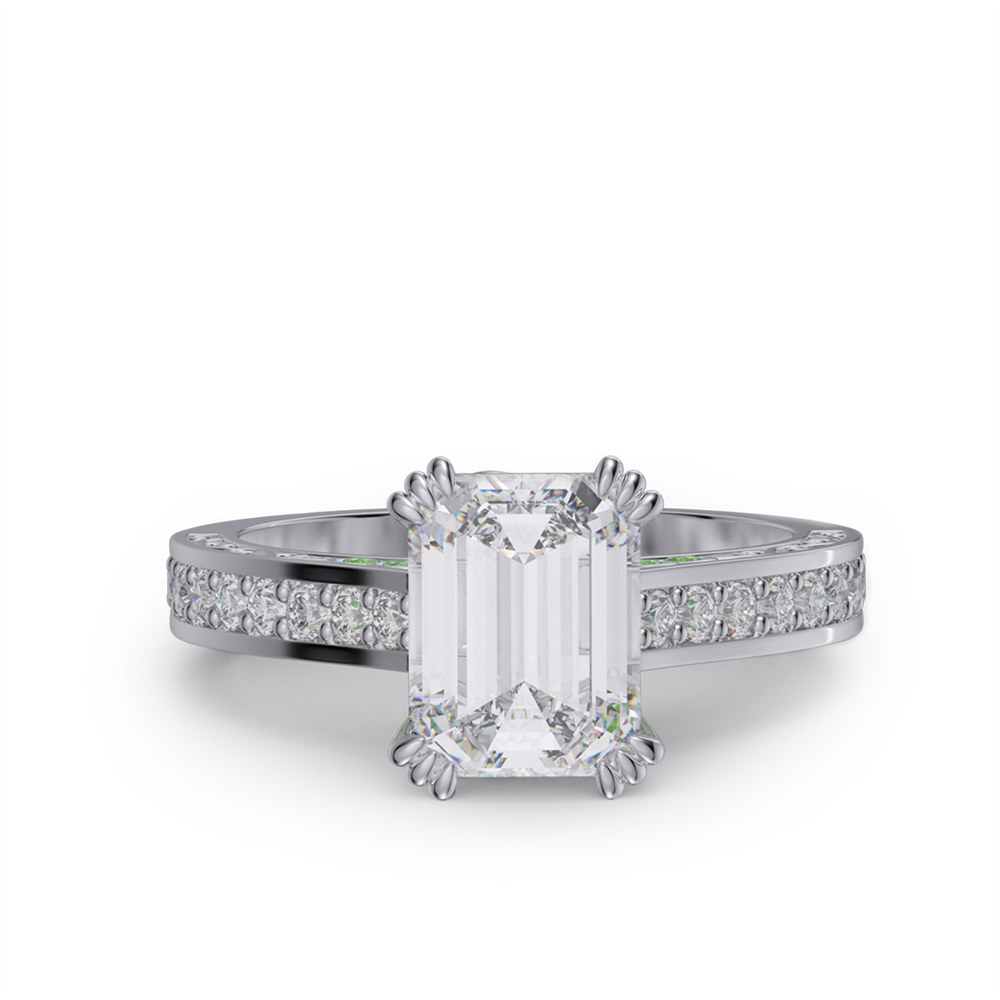 Emerald Cut Diamond White 925 Sterling Silver Solitaire Engagement Ring