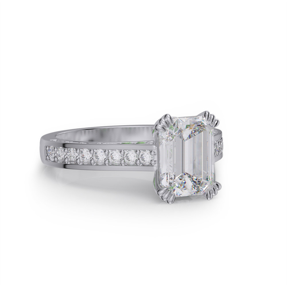 Emerald Cut Diamond White 925 Sterling Silver Solitaire Engagement Ring