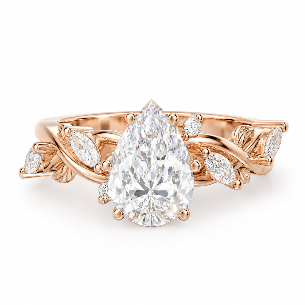 Pear Cut Diamond White 925 Sterling Silver Leaf Engagement Ring