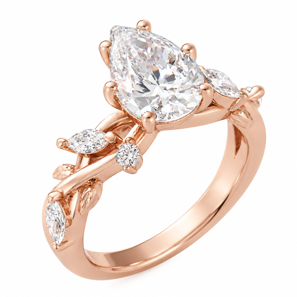 Pear Cut Diamond White 925 Sterling Silver Leaf Engagement Ring