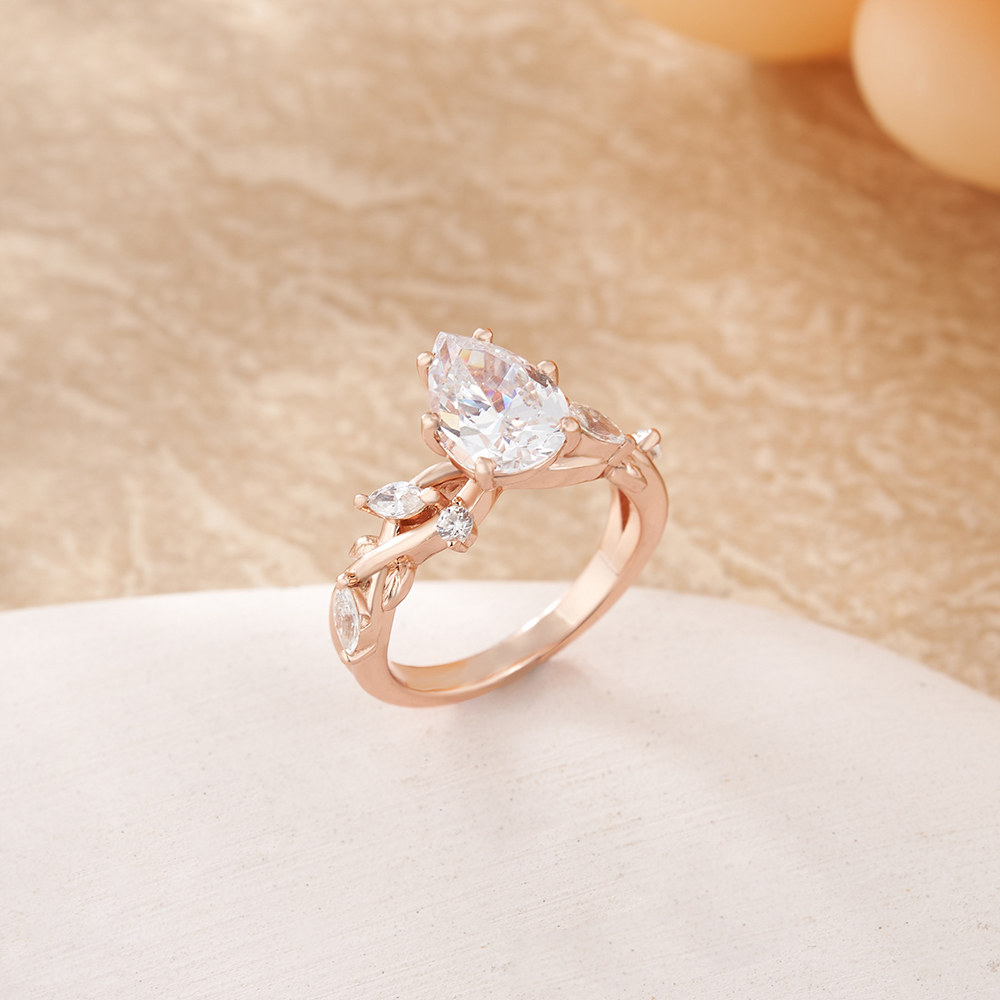 Pear Cut Diamond White 925 Sterling Silver Leaf Engagement Ring