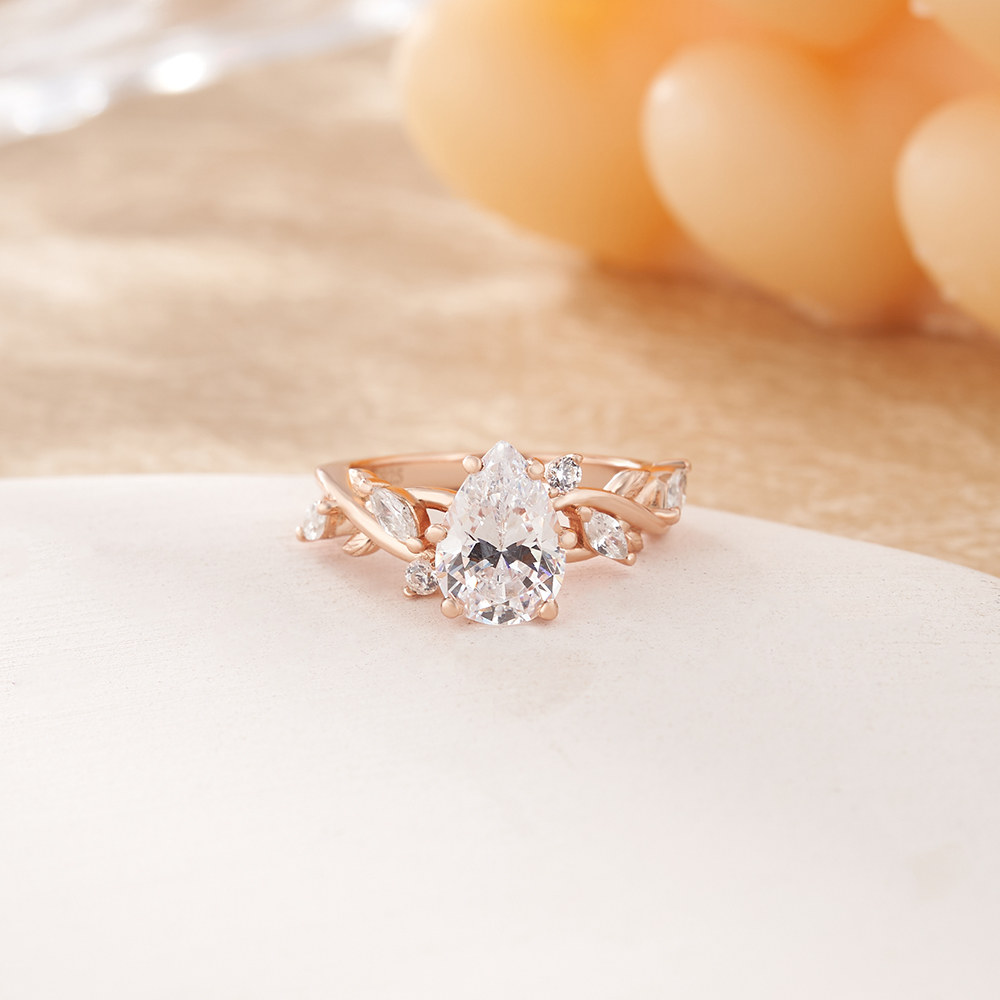 Pear Cut Diamond White 925 Sterling Silver Leaf Engagement Ring