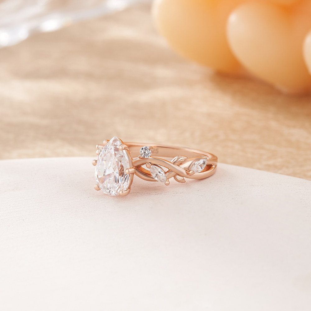 Pear Cut Diamond White 925 Sterling Silver Leaf Engagement Ring