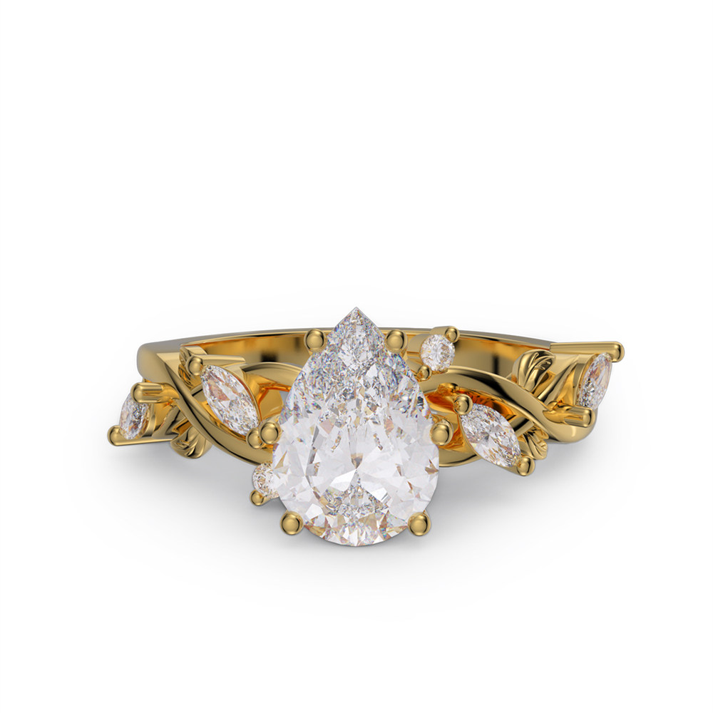 Pear Cut Diamond White 925 Sterling Silver Leaf Engagement Ring