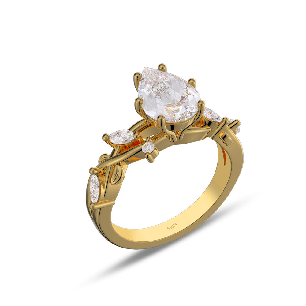 Pear Cut Diamond White 925 Sterling Silver Leaf Engagement Ring