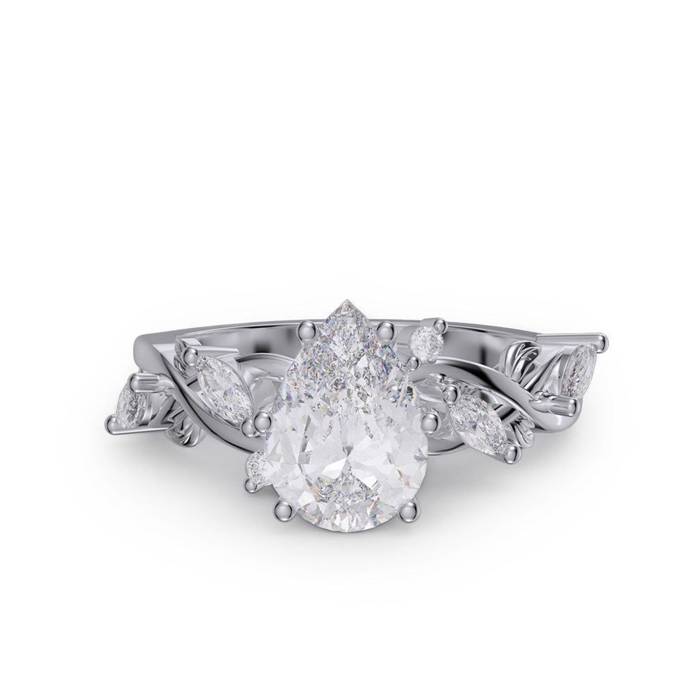 Pear Cut Diamond White 925 Sterling Silver Leaf Engagement Ring