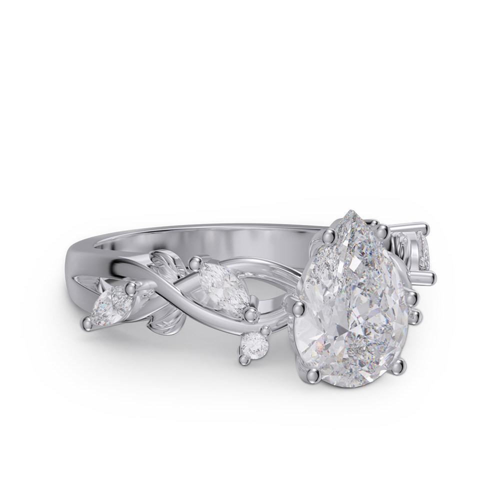 Pear Cut Diamond White 925 Sterling Silver Leaf Engagement Ring