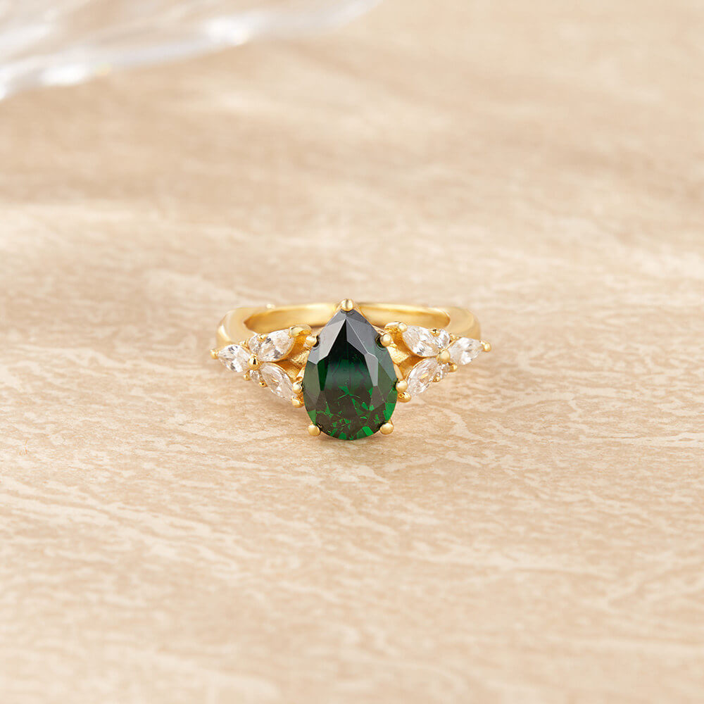 Pear Cut Emerald Green Sterling Silver Engagement Ring