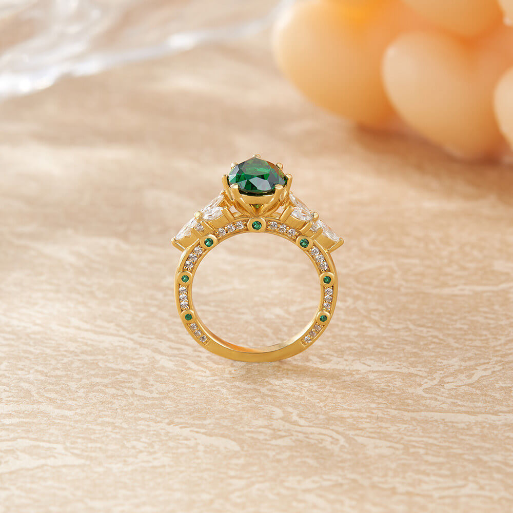 Pear Cut Emerald Green Sterling Silver Engagement Ring