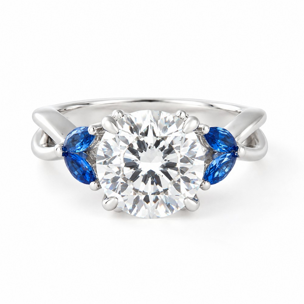 Round Cut Diamond White 925 Sterling Silver Twisted Engagement Ring