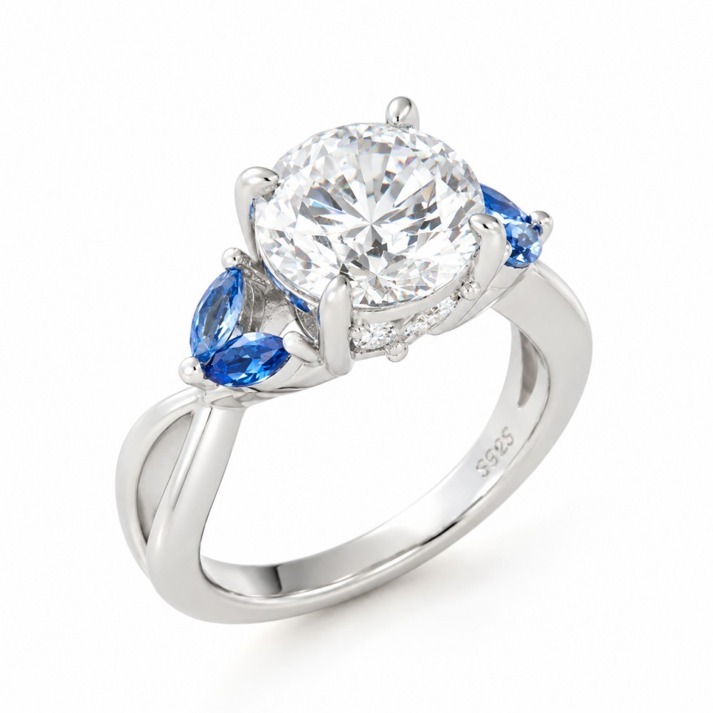 Round Cut Diamond White 925 Sterling Silver Twisted Engagement Ring