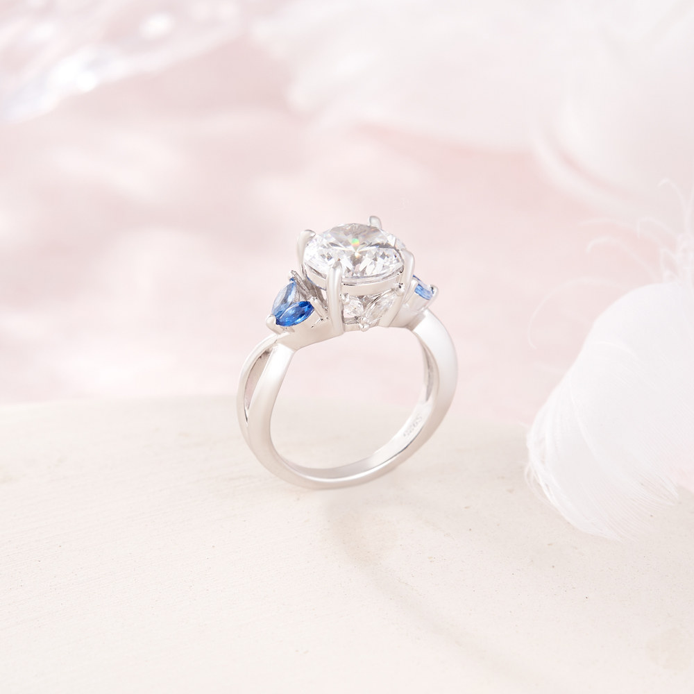 Round Cut Diamond White 925 Sterling Silver Twisted Engagement Ring