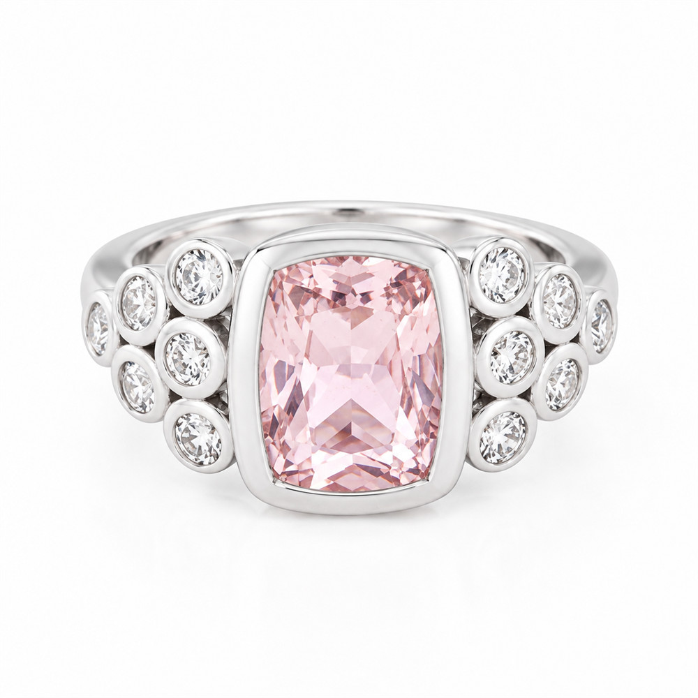 Cushion Cut Fancy Pink Sterling Silver Bezel Engagement Ring