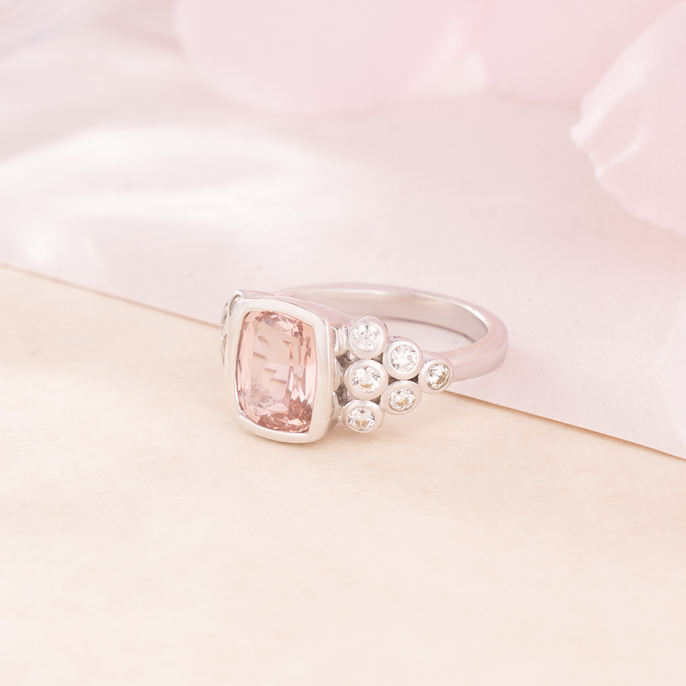 Cushion Cut Fancy Pink Sterling Silver Bezel Engagement Ring