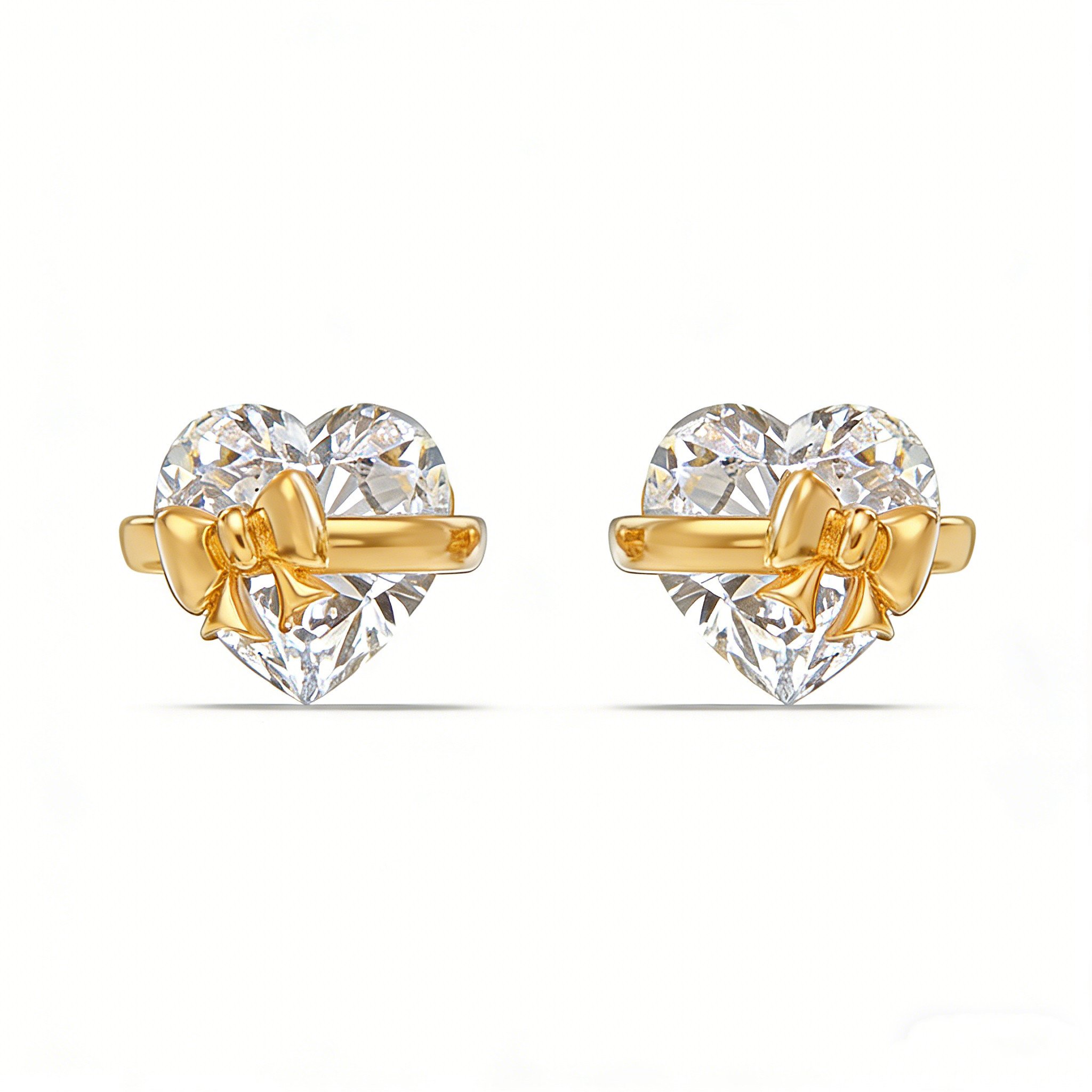 Heart Cut Diamond White Silver Heart Bow 925 Sterling Silver Stud Earrings