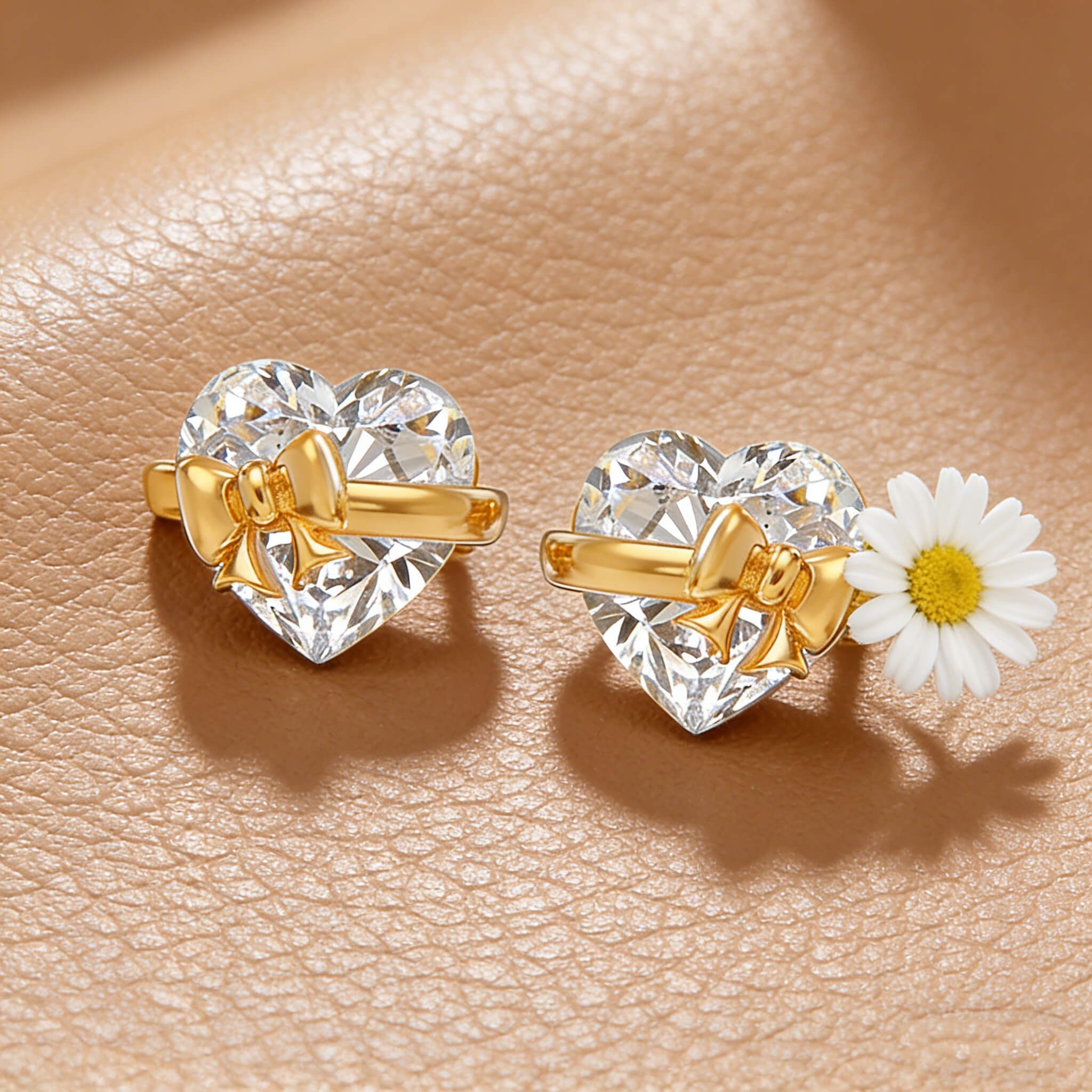 Heart Cut Diamond White Silver Heart Bow 925 Sterling Silver Stud Earrings