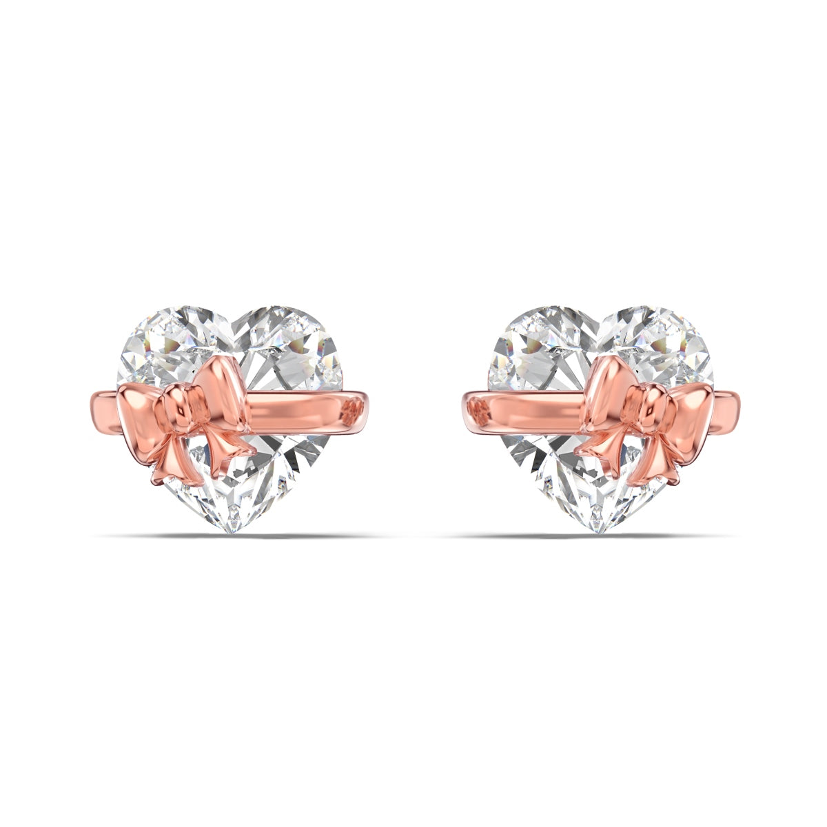 Heart Cut Diamond White Silver Heart Bow 925 Sterling Silver Stud Earrings