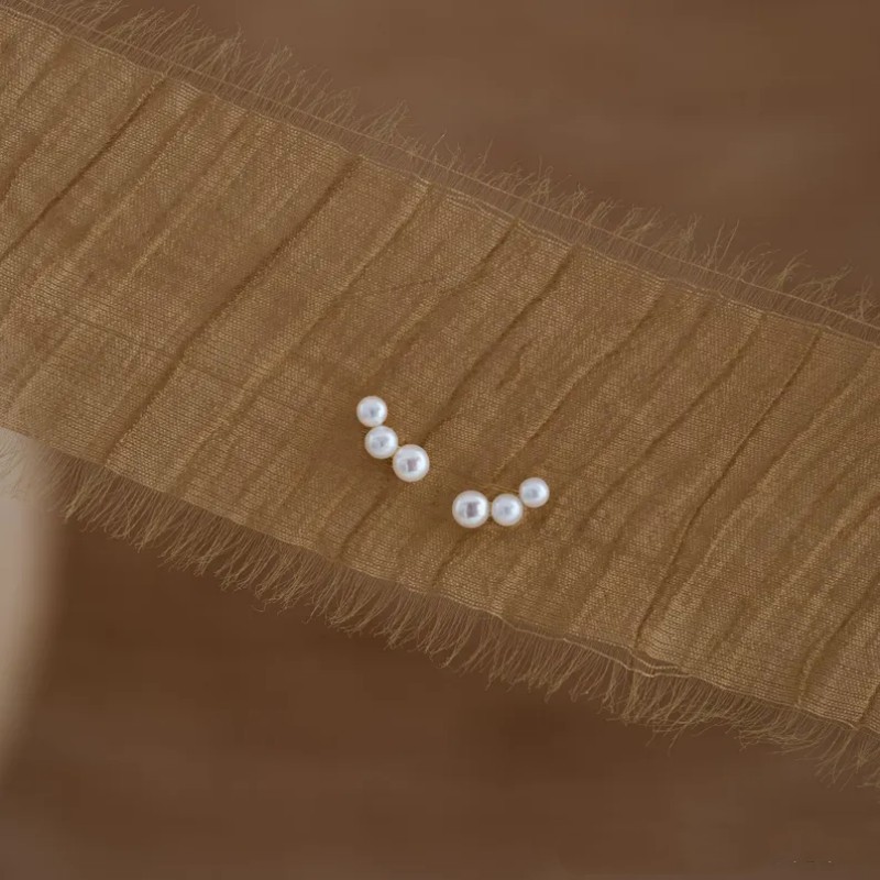 Minimalist Three Freshwater Pearl 925 Sterling Silver Stud Wedding Earrings