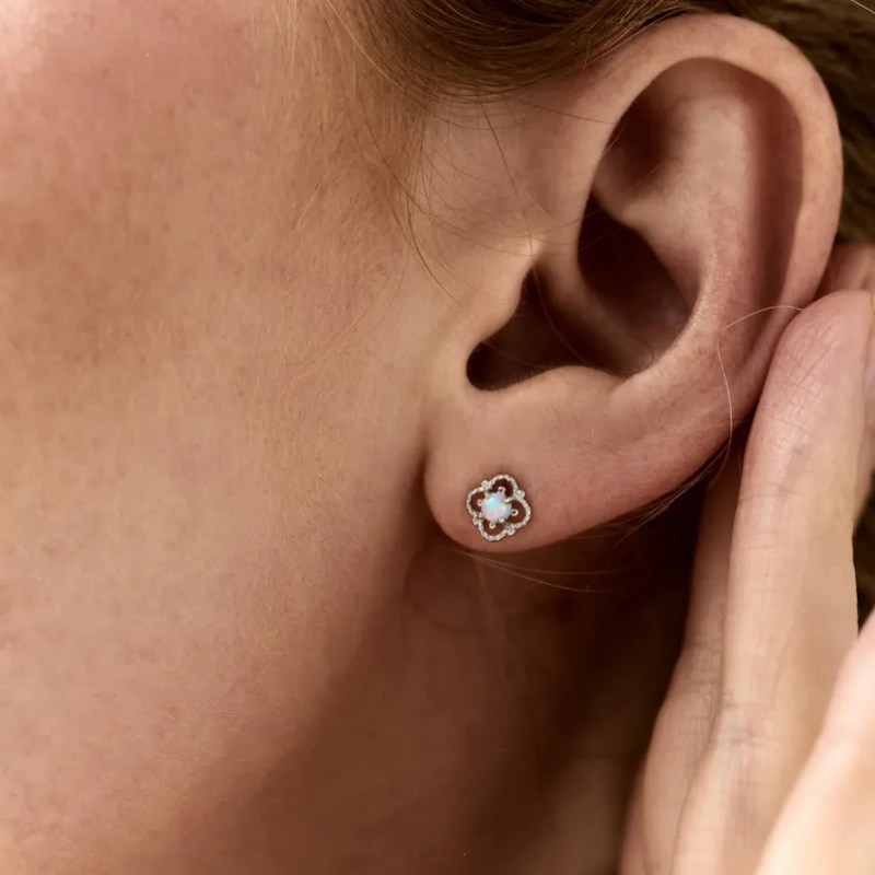 Minimalist Tiny Round Cut Opal 925 Sterling Silver Stud Earrings 