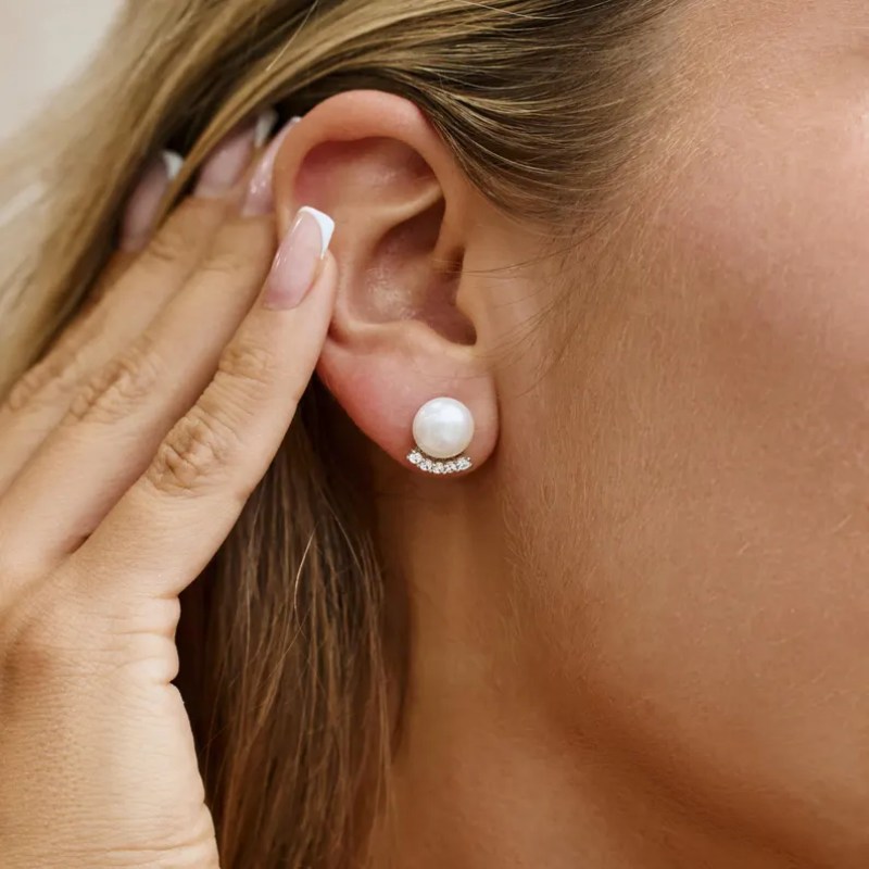 Genuine Freshwater Pearl 925 Sterling Silver Smiley Face Stud Earrings