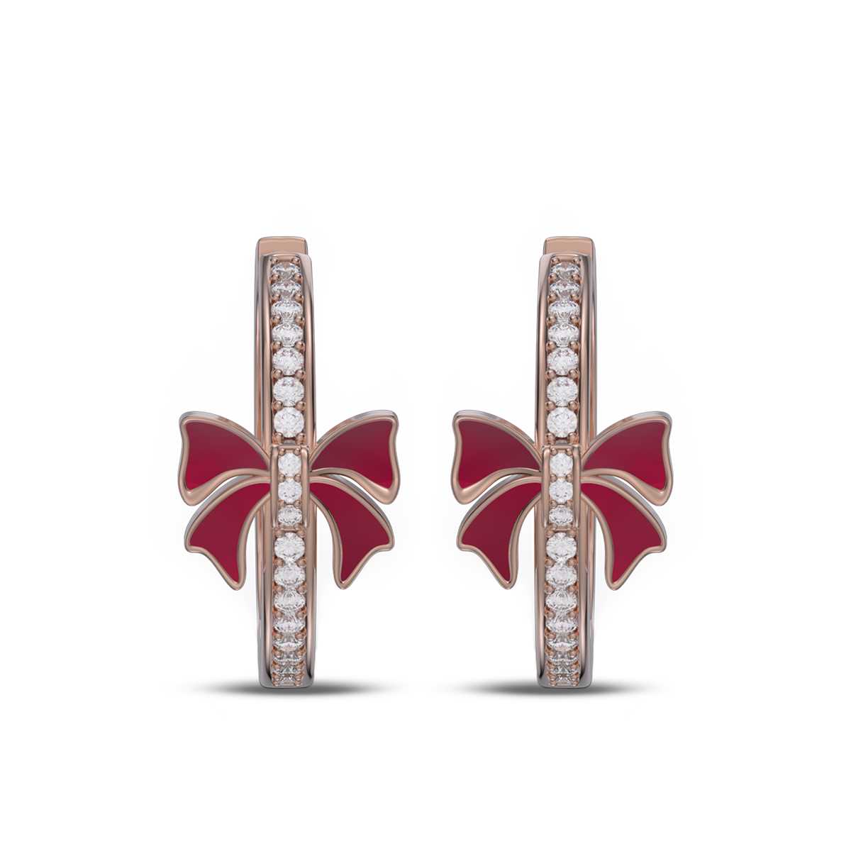 Round Cut Diamond White 925 Sterling Silver Hoop Earrings with Red Bow Gifts for Christmas