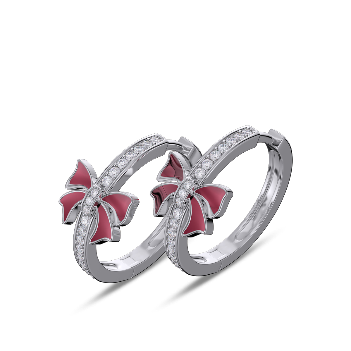 Round Cut Diamond White 925 Sterling Silver Hoop Earrings with Red Bow Gifts for Christmas