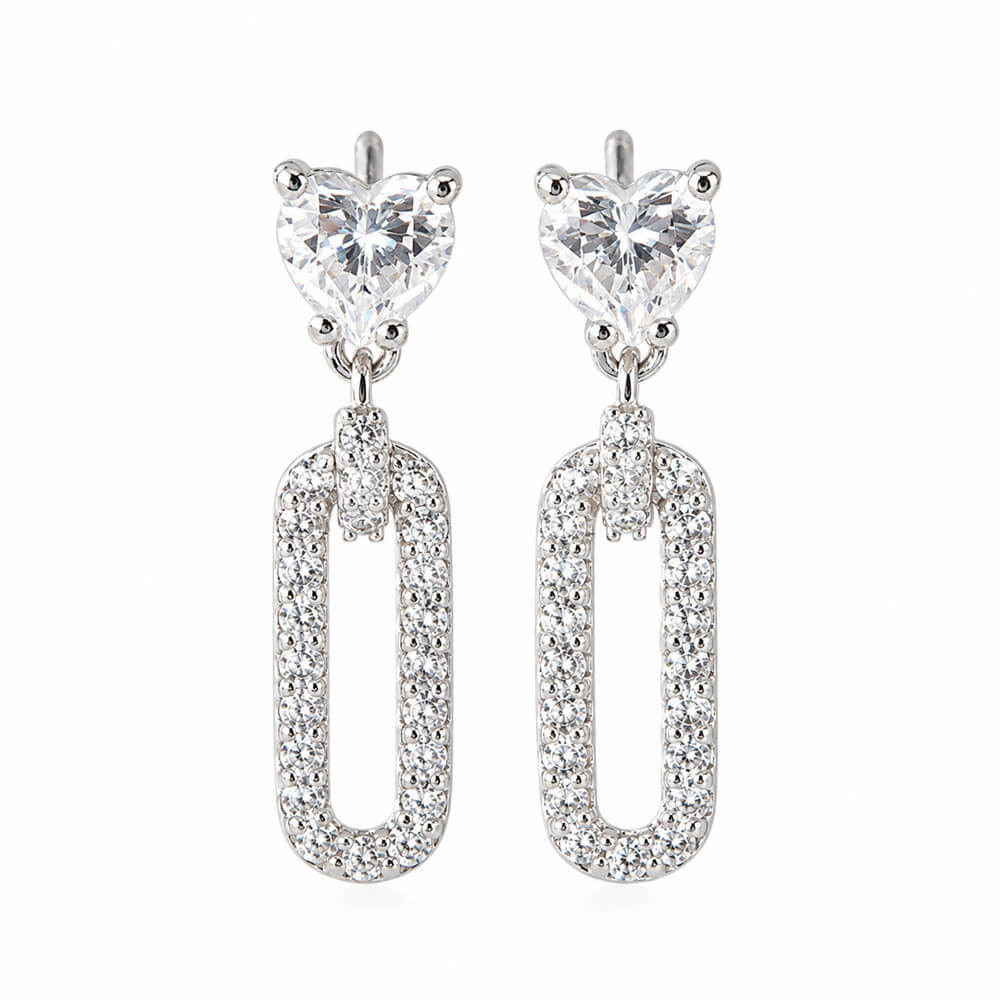 Elegant Heart Cut Diamond White 925 Sterling Silver Drop Earrings