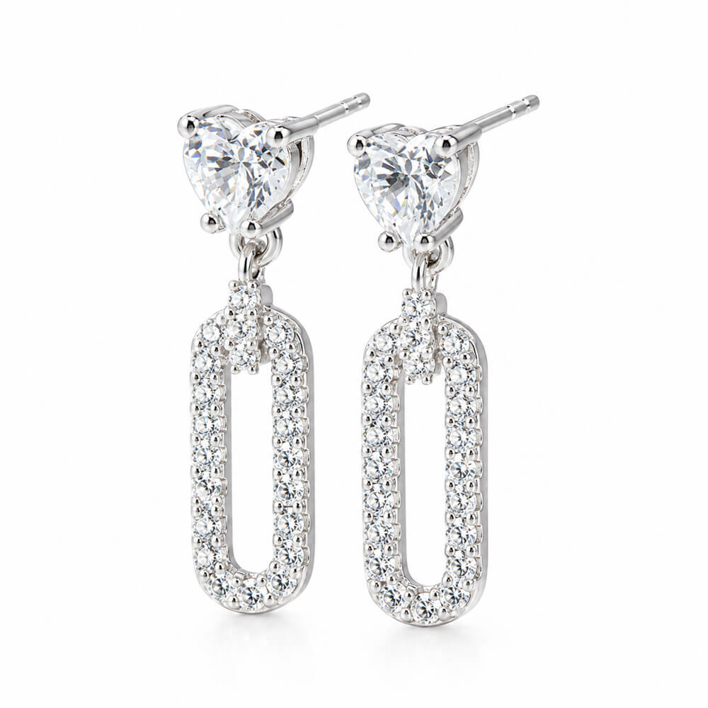 Elegant Heart Cut Diamond White 925 Sterling Silver Drop Earrings