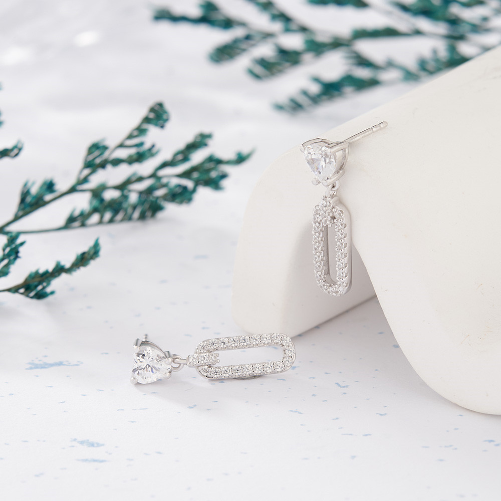 Elegant Heart Cut Diamond White 925 Sterling Silver Drop Earrings