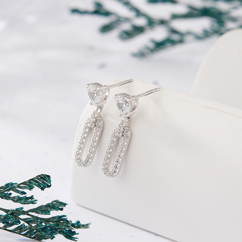 Elegant Heart Cut Diamond White 925 Sterling Silver Drop Earrings