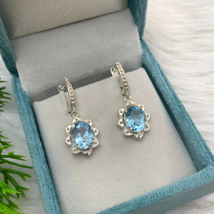 Oval Cut Aquamarine Blue 925 Sterling Silver Classic Jewelry Set
