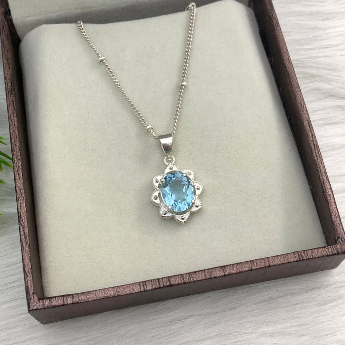 Oval Cut Aquamarine Blue 925 Sterling Silver Classic Jewelry Set