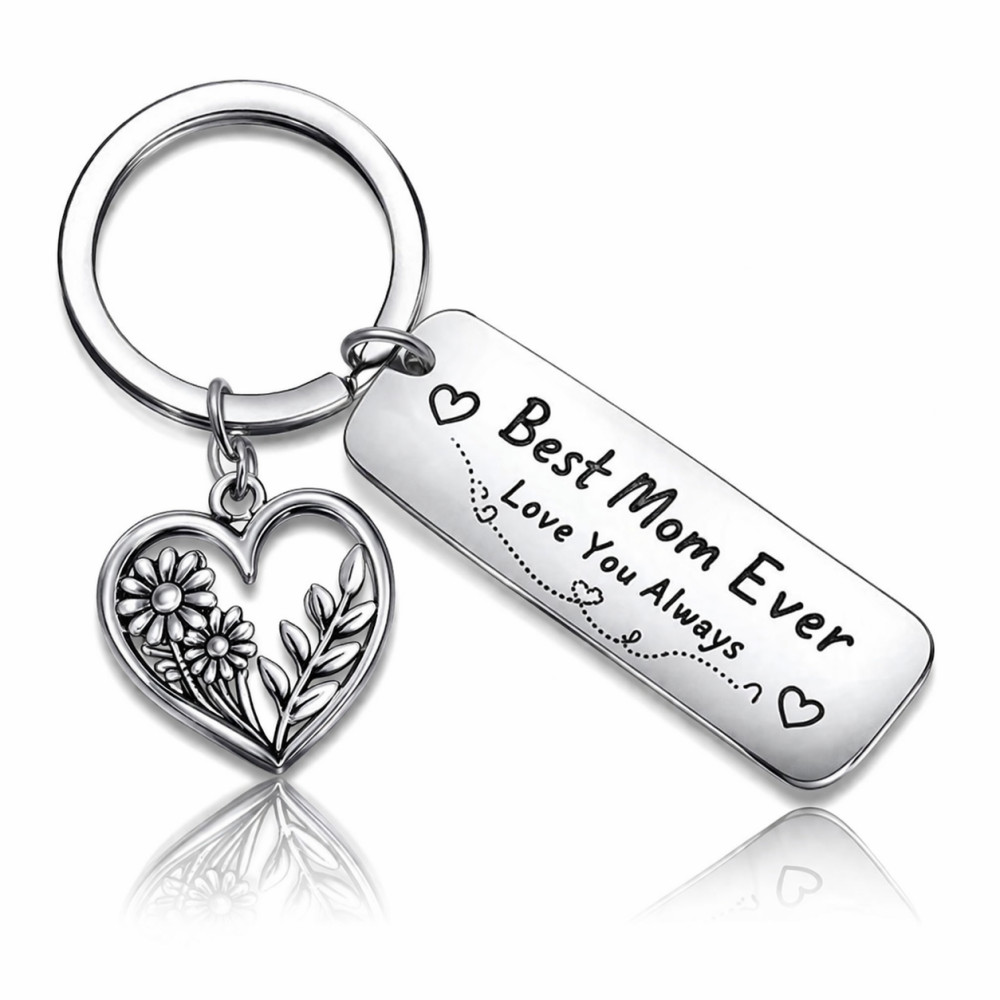 Mom Keychain Gift – Best Mom Ever Keychain,  Engraved Stainless Steel Keychain Mother’s Day Gift 