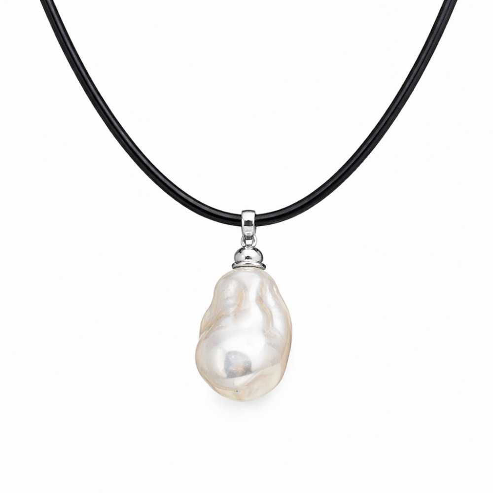 Minimalist Black Cord Baroque Pearl Necklace for Women, Daily Wear with Adjustable Length